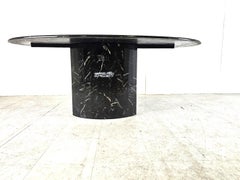Vintage oval black marble dining table, 1970s