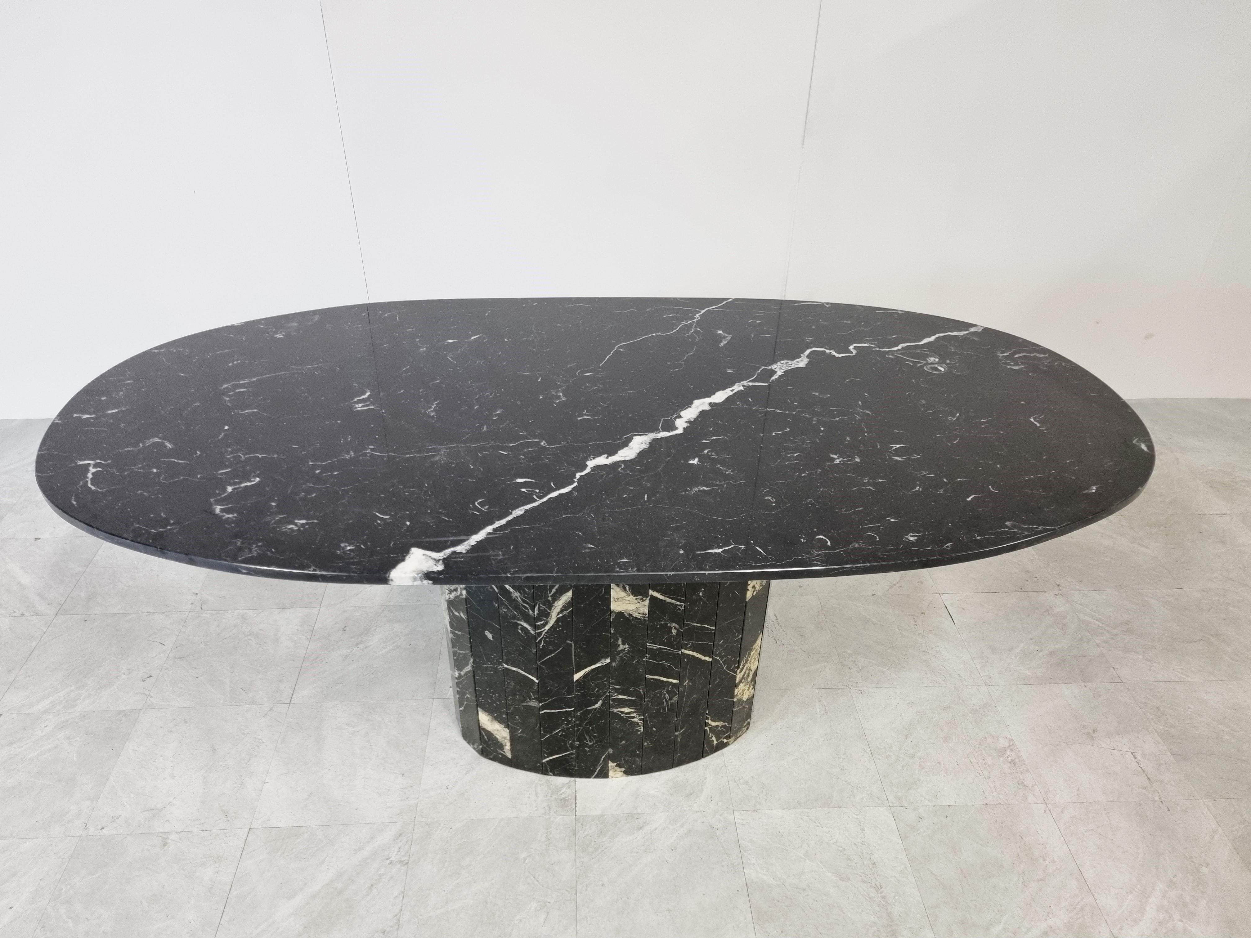 Italian Vintage Oval Black Marble Dining Table, 1970s