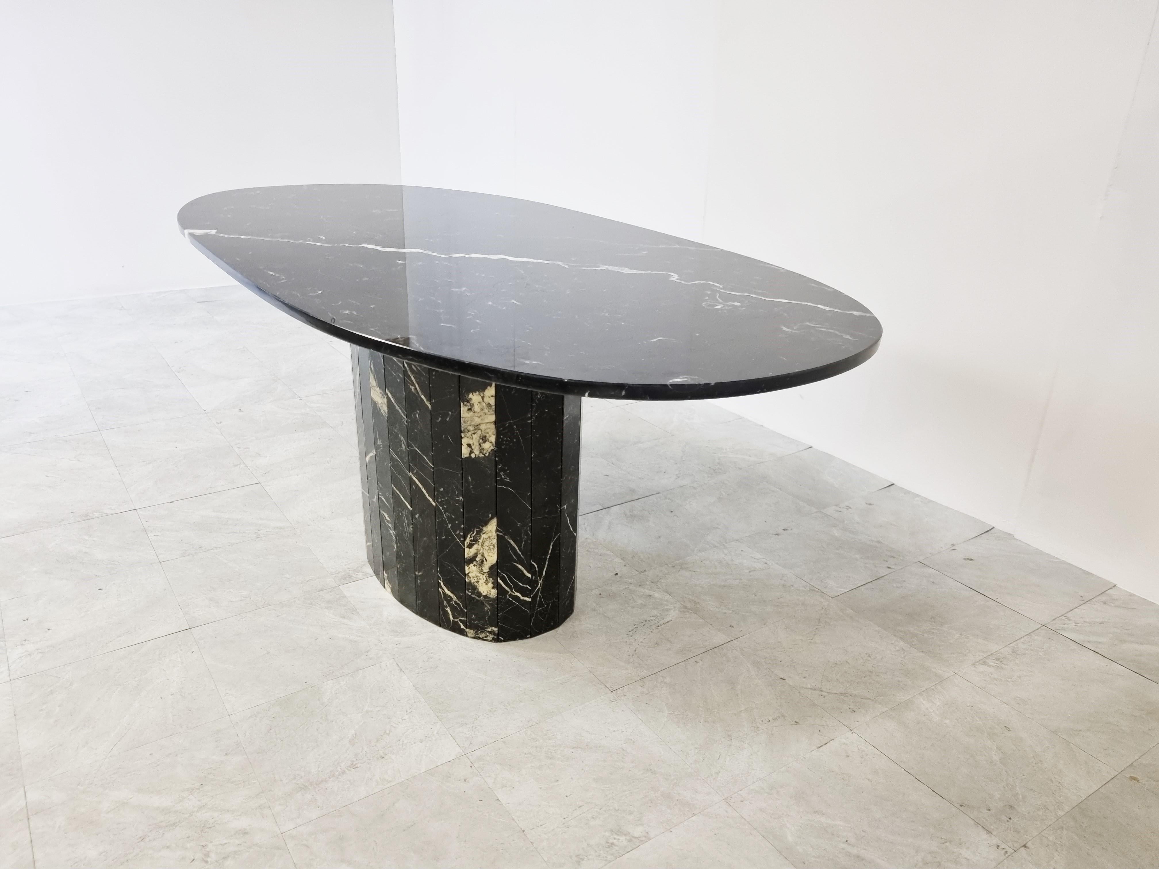 Late 20th Century Vintage Oval Black Marble Dining Table, 1970s