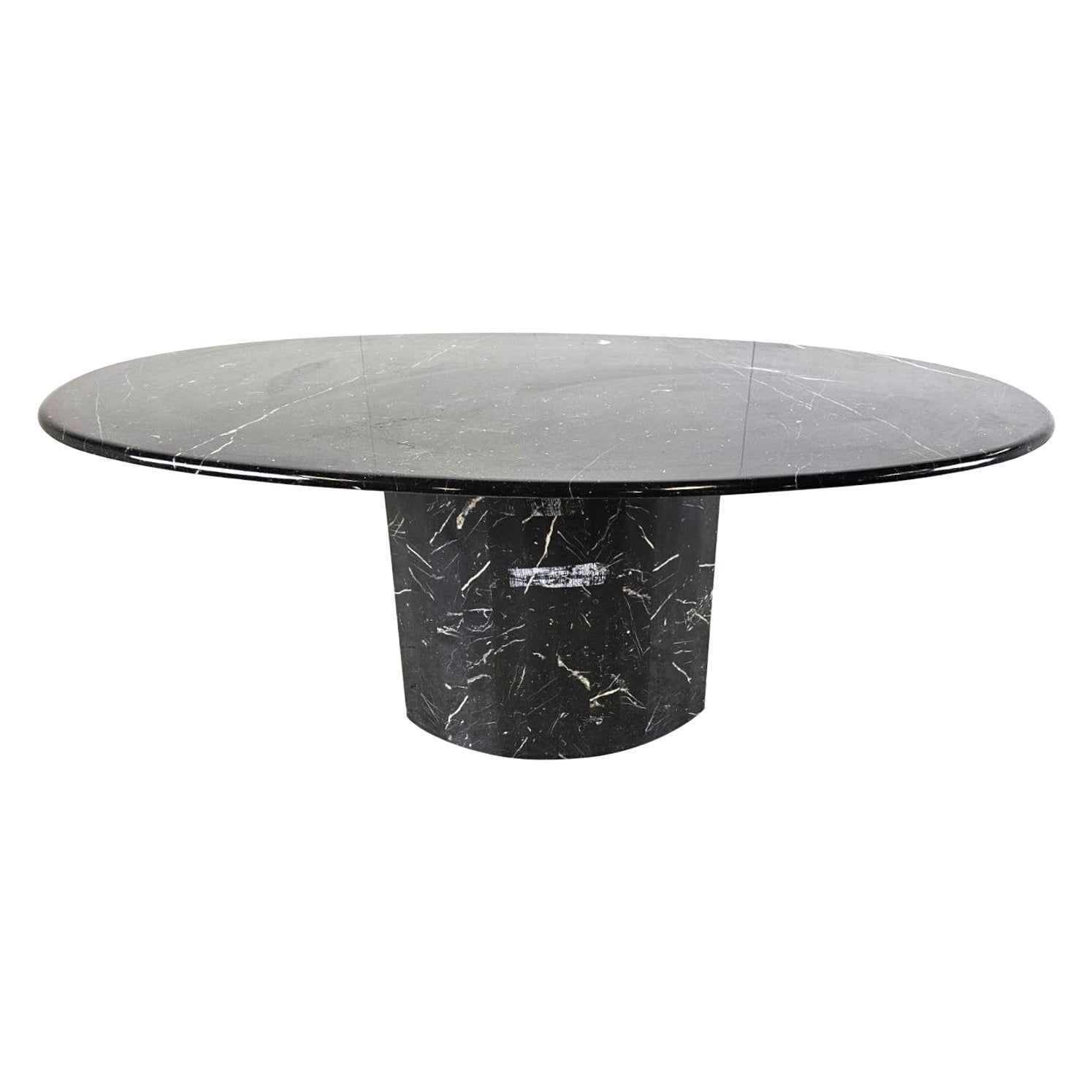 Vintage oval black marble dining table, 1970s