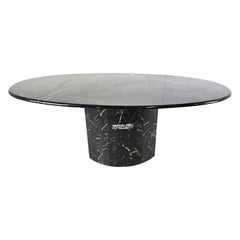 Vintage oval black marble dining table, 1970s