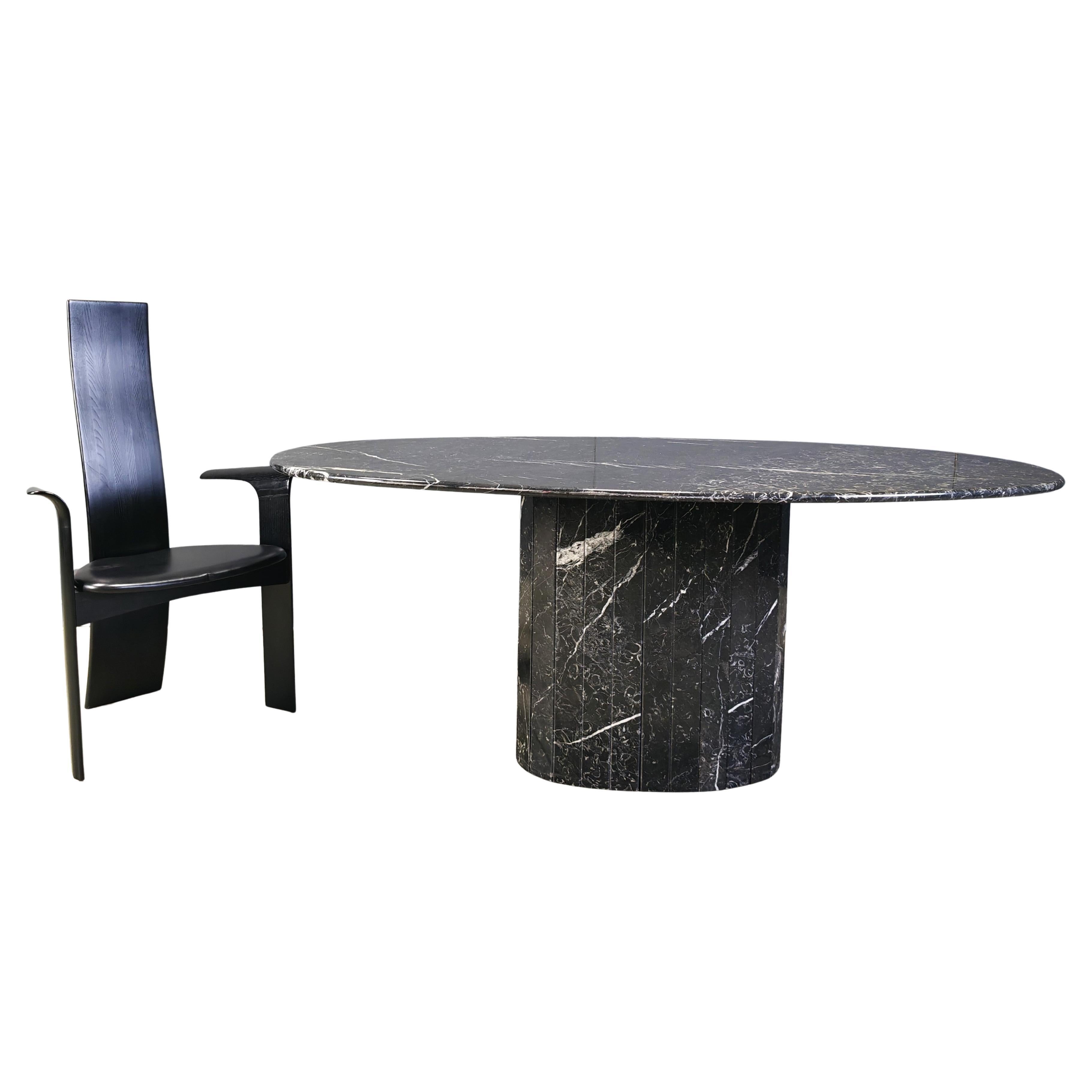Vintage oval black marble dining table, 1970s For Sale