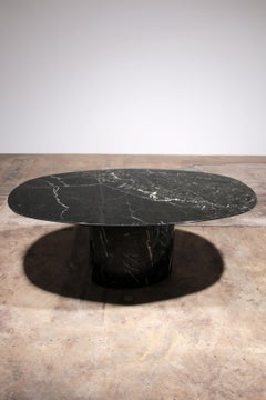 Vintage Oval Black Marble Dining Table, 1970s Italian Design