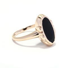 Vintage Oval Black Onyx Ring, 10K Yellow Gold, Oblong Oval Onyx