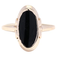 Vintage Oval Black Onyx Ring, 10K Yellow Gold, Oblong Oval Onyx