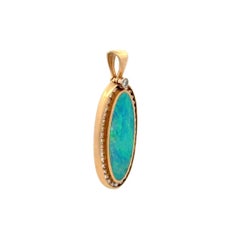 Vintage Oval Black Opal Doublet and RBC Diamond Gold Drop Pendant