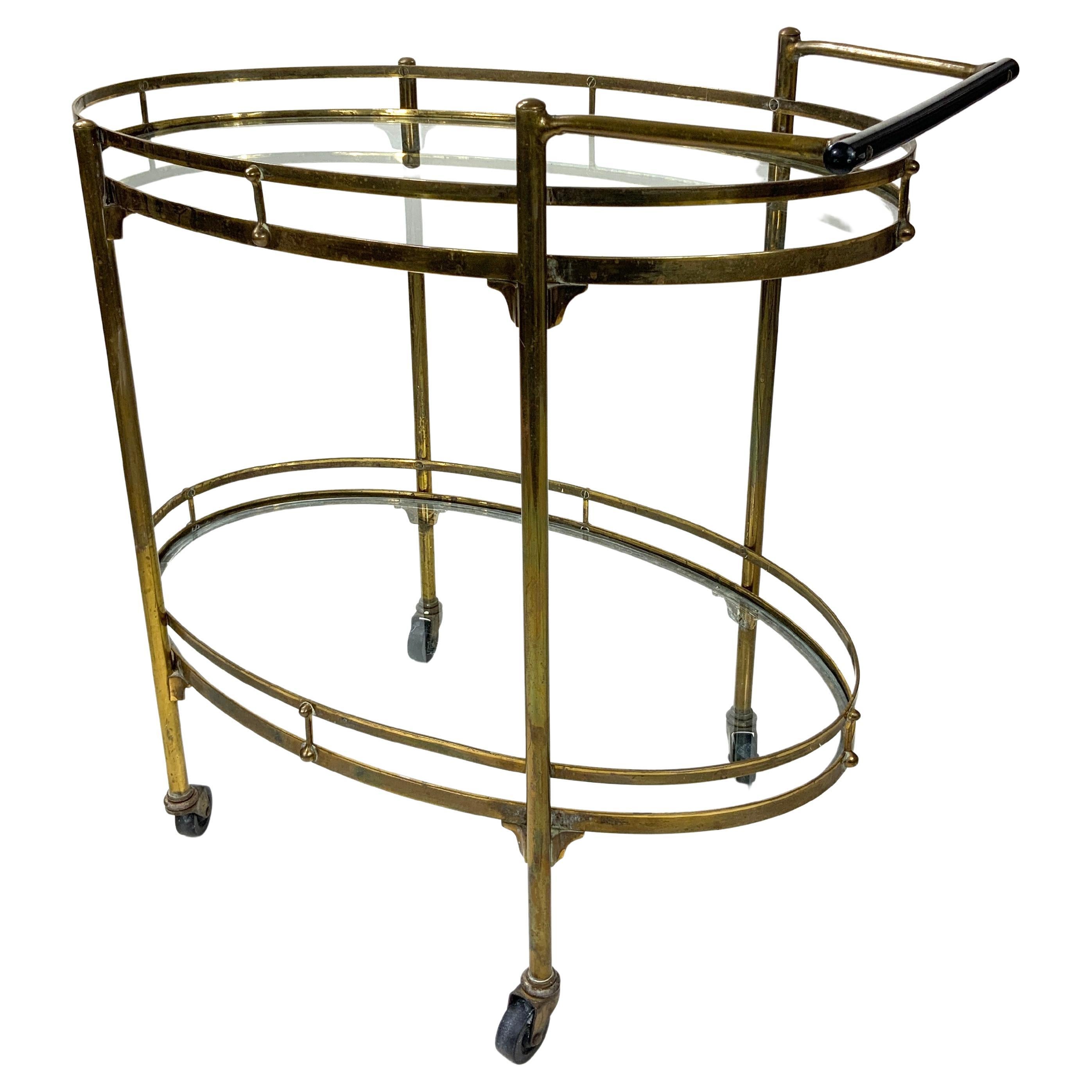 Vintage Oval Brass and Glass 2-Tier Bar Cart, 1940’s Maxwell-Phillips Attr