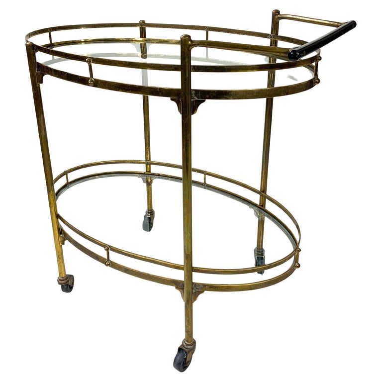 Vintage Oval Brass and Glass 2Tier Bar Cart, 1940’s MaxwellPhillips