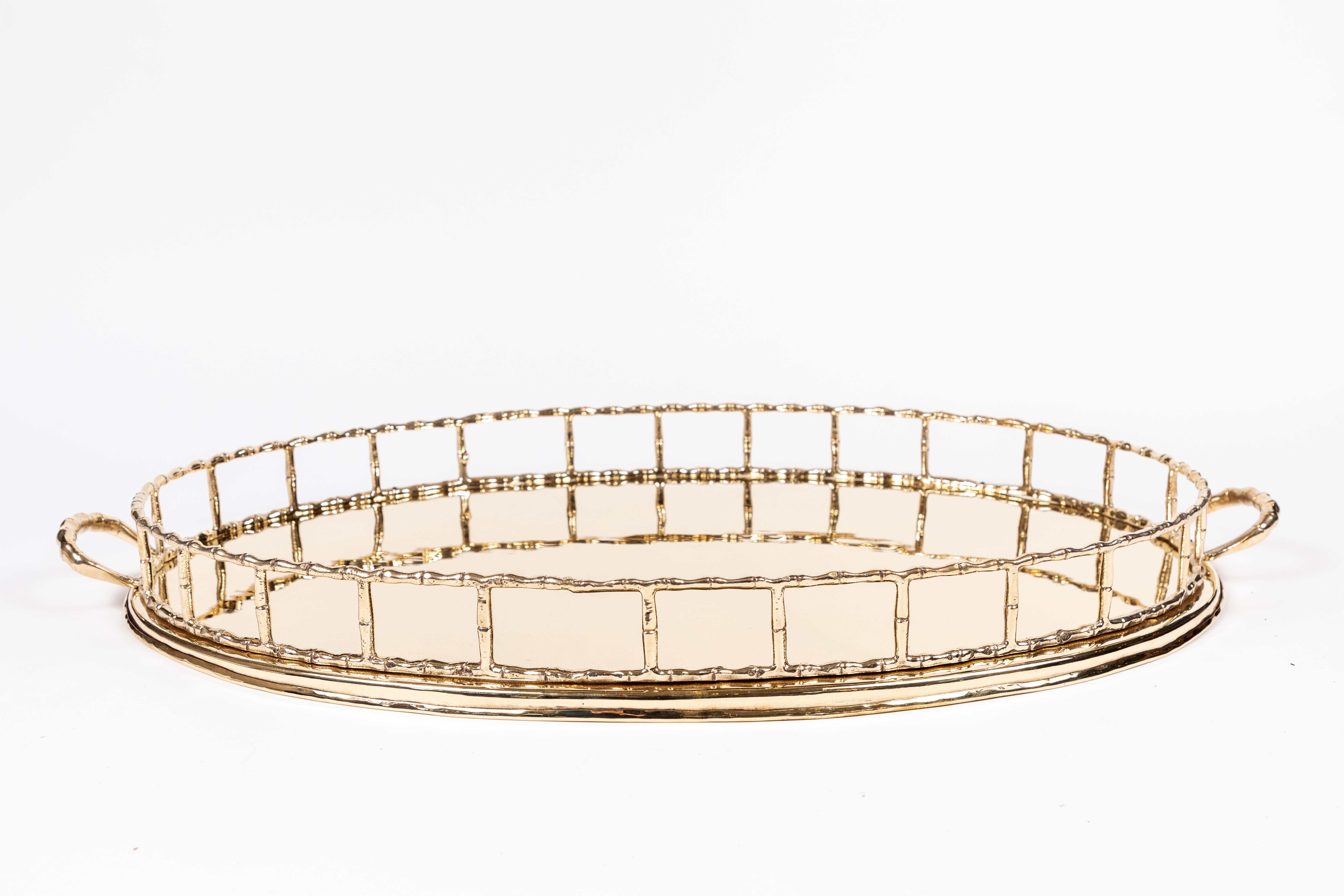 Mid-Century Modern Vintage Oval Brass 'Bamboo' Tray