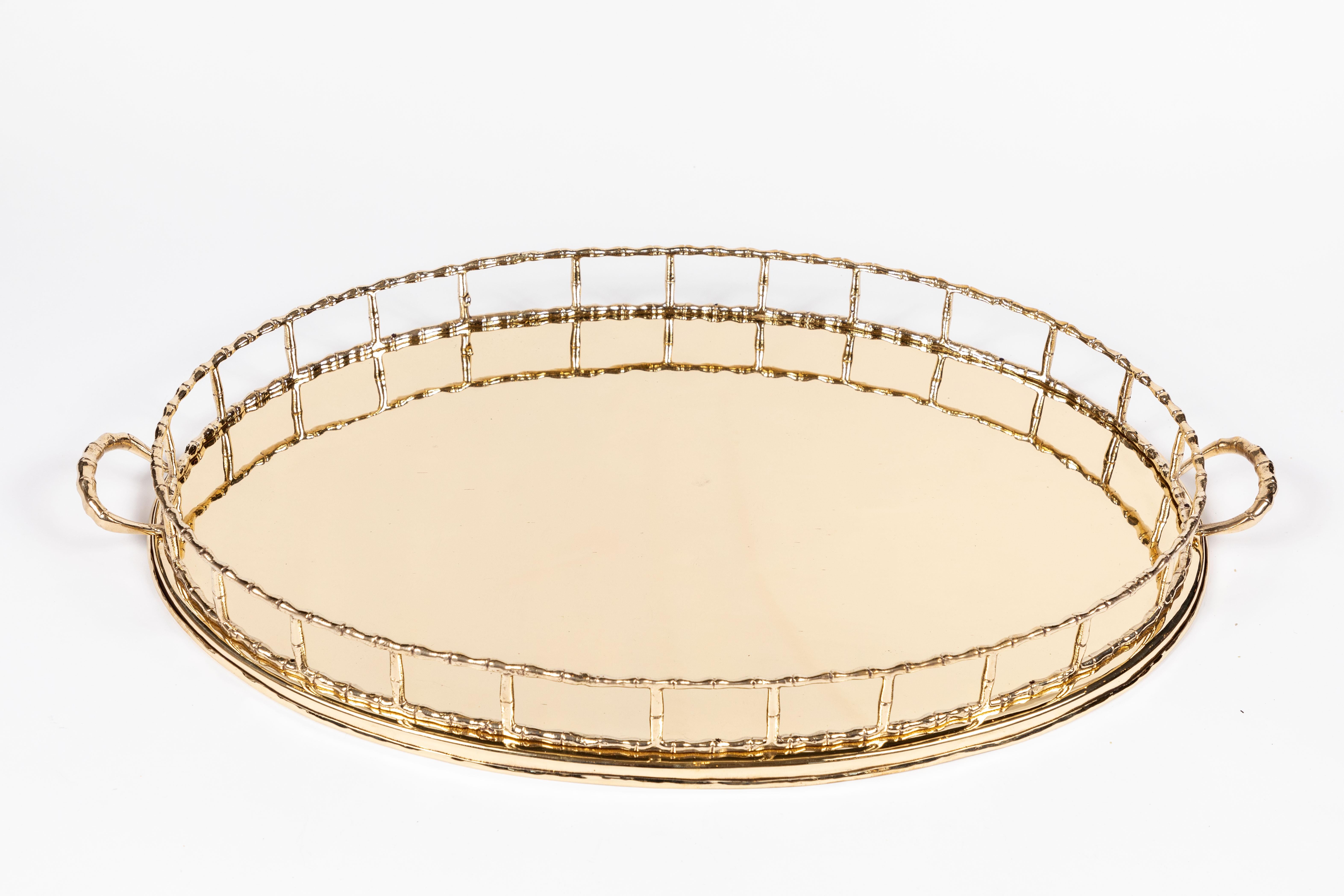 Polished Vintage Oval Brass 'Bamboo' Tray