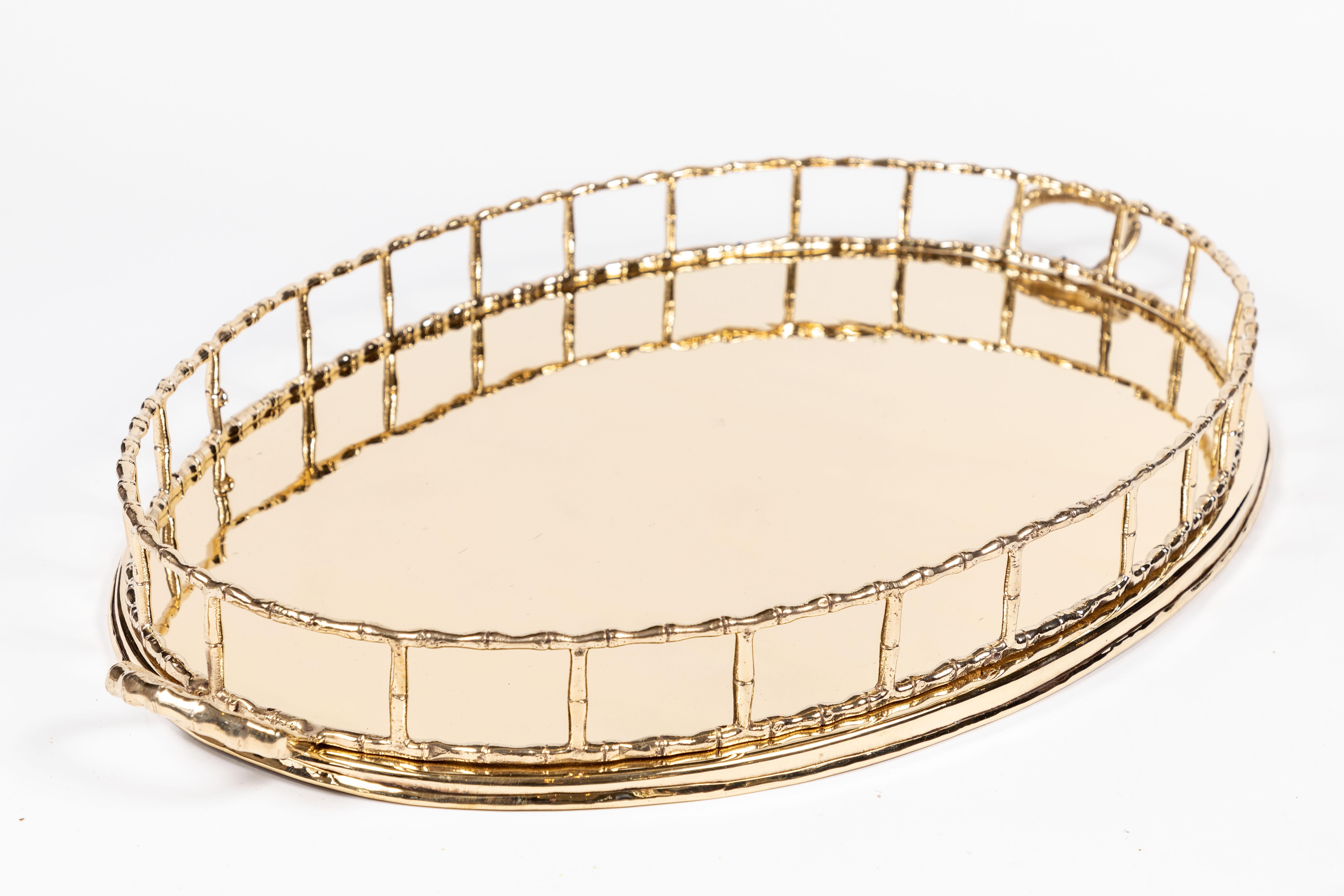 Vintage Oval Brass 'Bamboo' Tray In Excellent Condition In Pasadena, CA