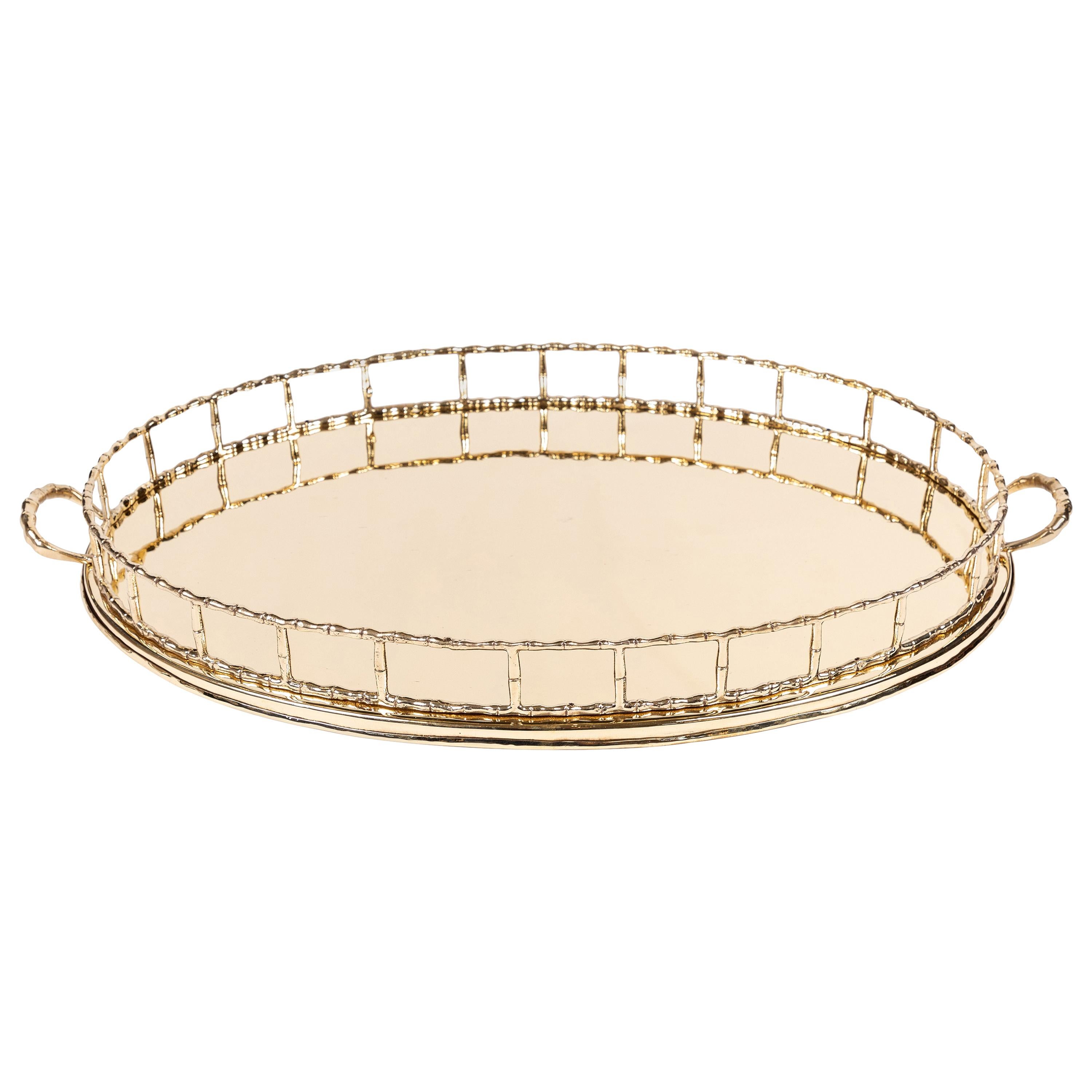 Vintage Oval Brass 'Bamboo' Tray