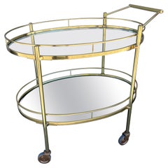 Vintage Oval Brass Italian Bar Cart by Jansen