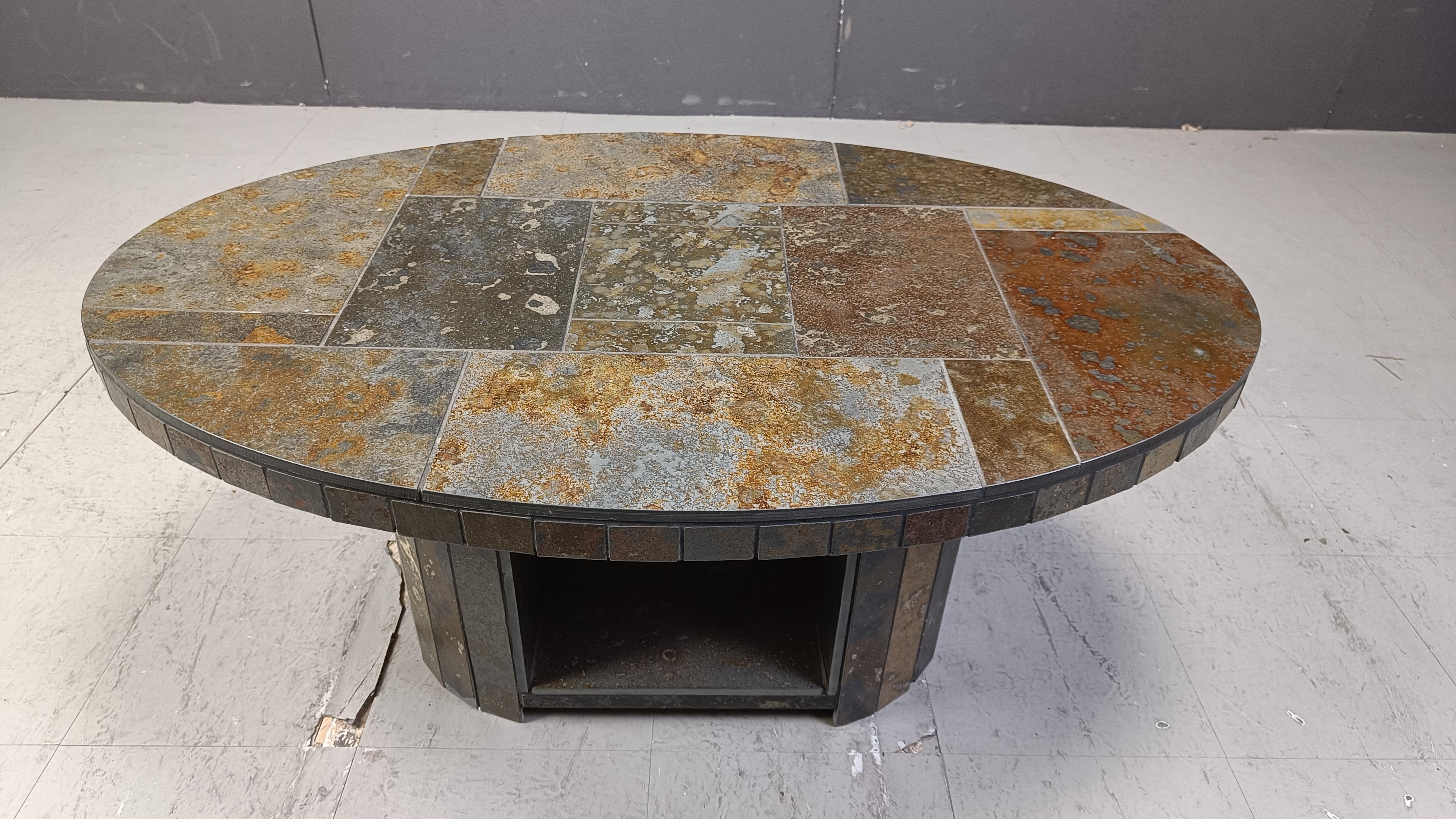 Brutalist Vintage oval brutalist coffee table, 1970s For Sale