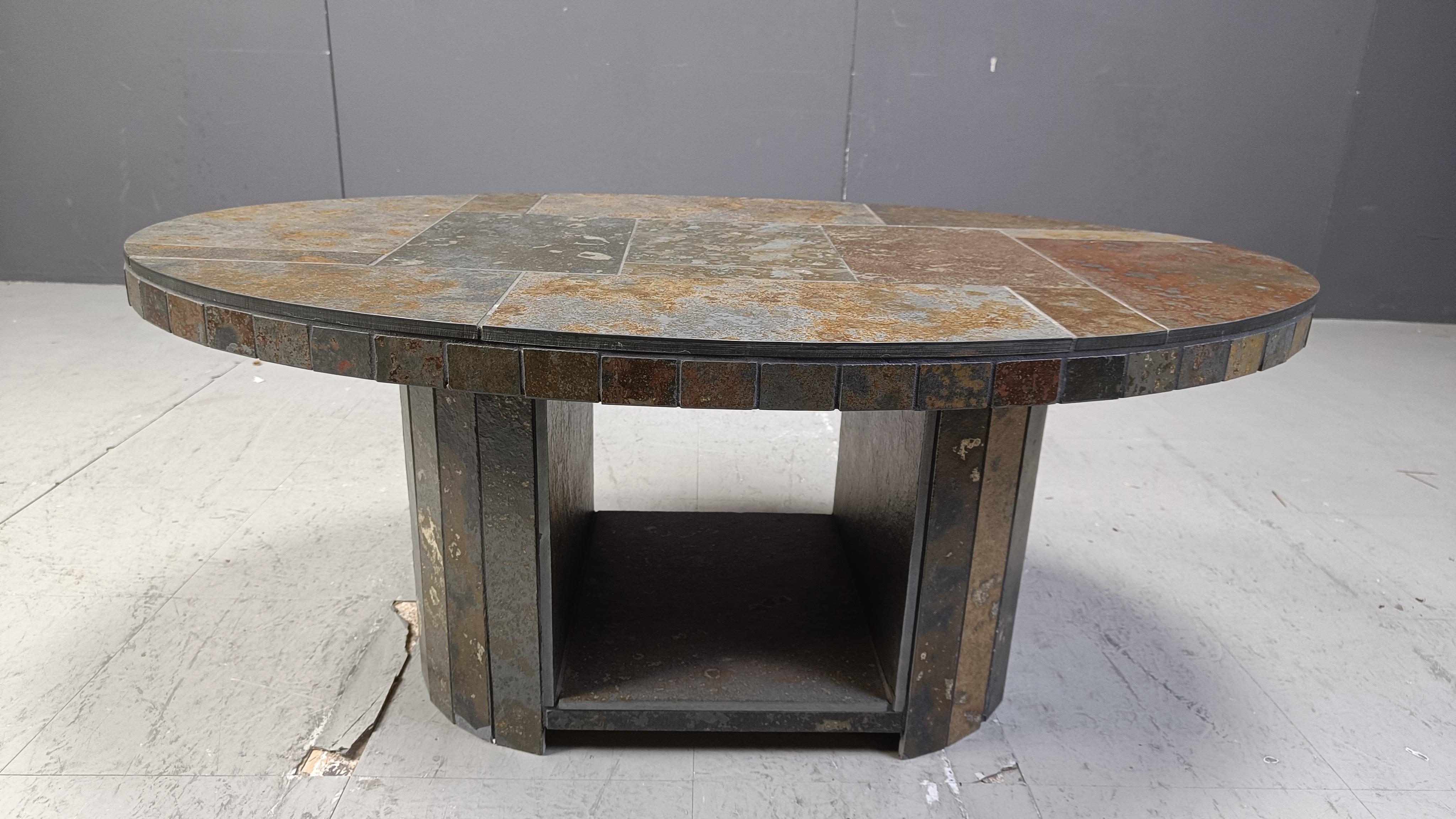 German Vintage oval brutalist coffee table, 1970s For Sale