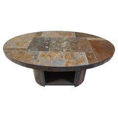 Vintage oval brutalist coffee table, 1970s