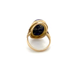 Vintage Oval Cabochon Blue Lapis Lazuli 18K Yellow Gold Statement Ring 1960s