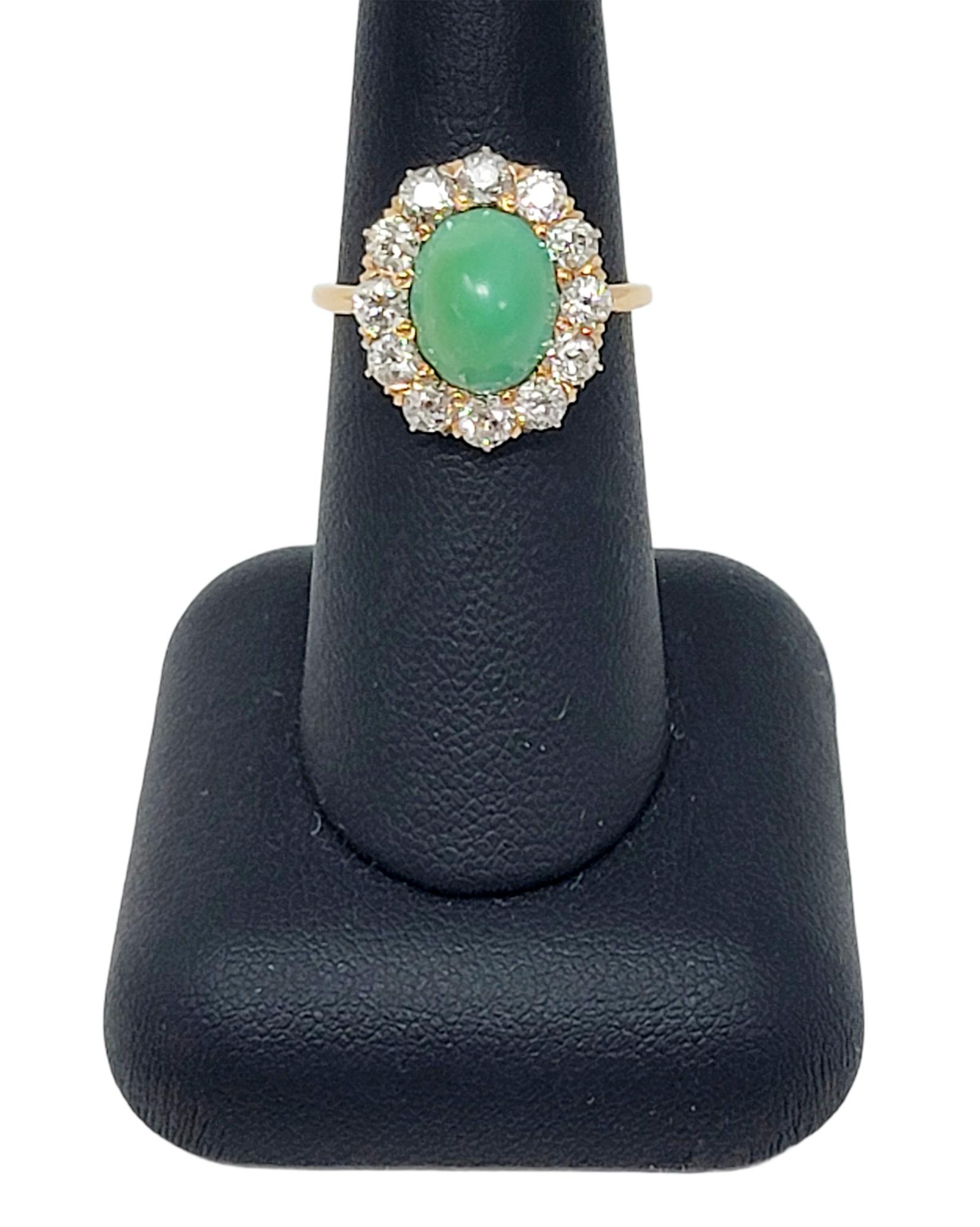 Women's Vintage Oval Cabochon Green Turquoise and Diamond Halo Cocktail Rose Gold Ring  For Sale