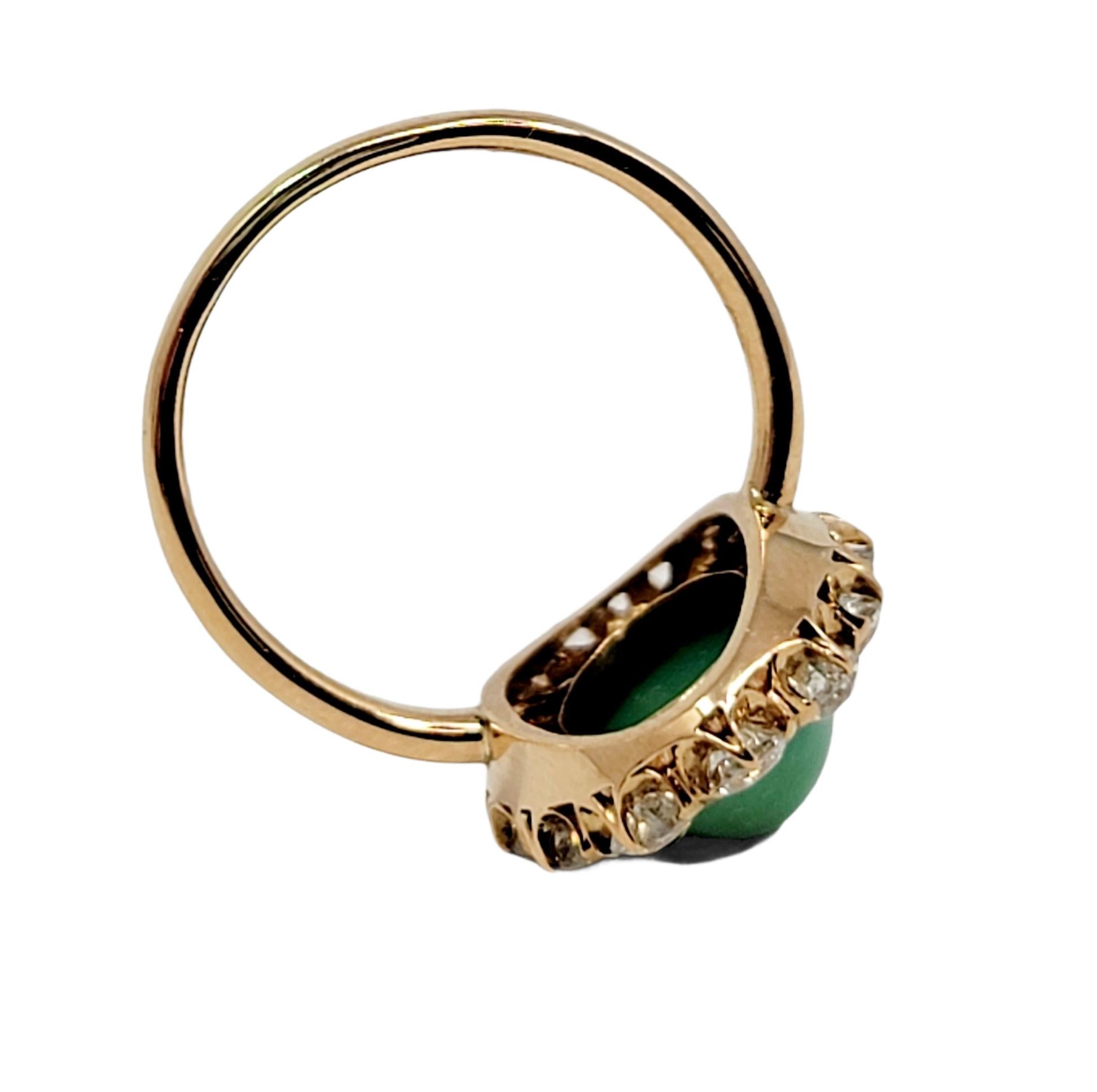 Vintage Oval Cabochon Green Turquoise and Diamond Halo Cocktail Rose Gold Ring  For Sale 2