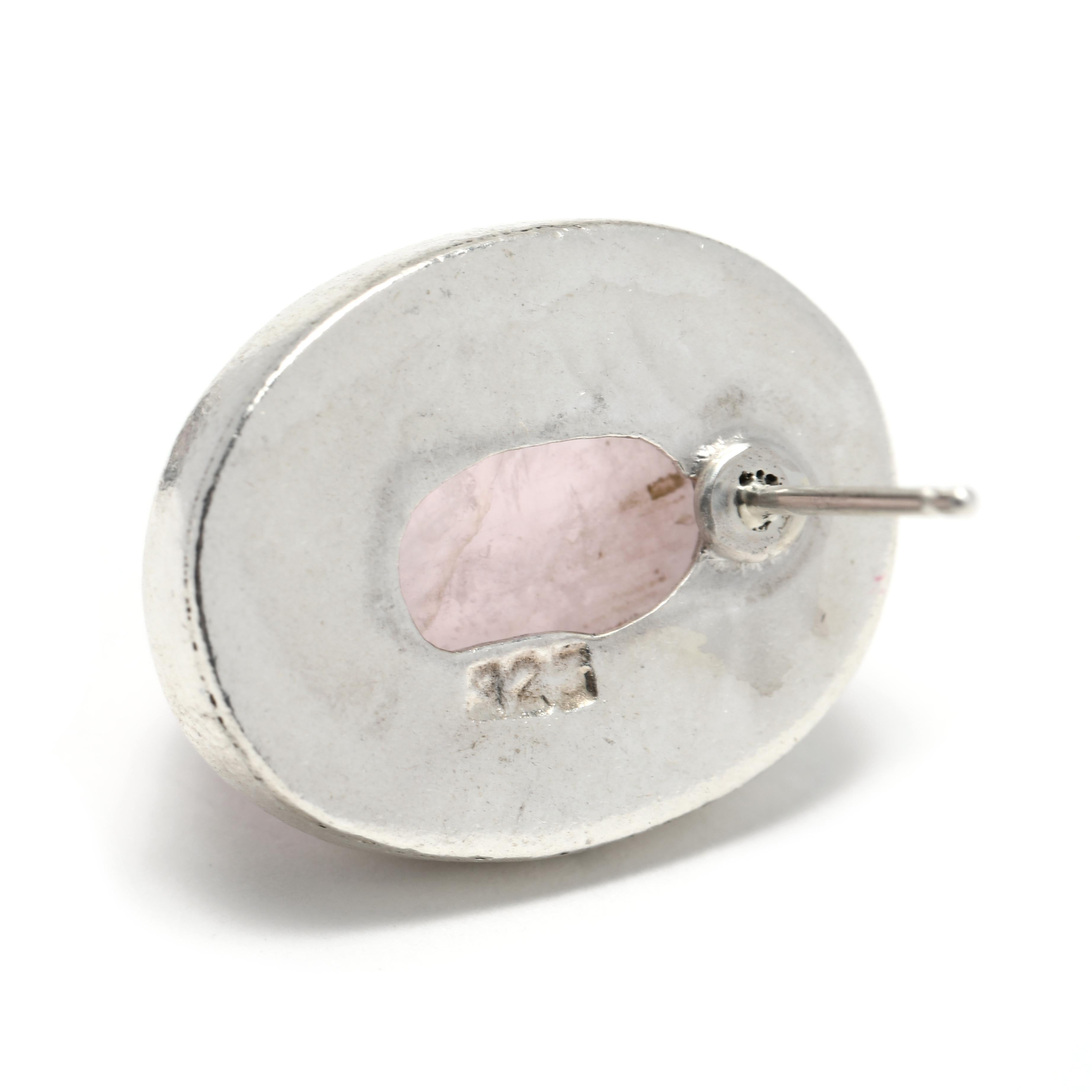 oxidized sterling silver rose quartz oval dangle earrings