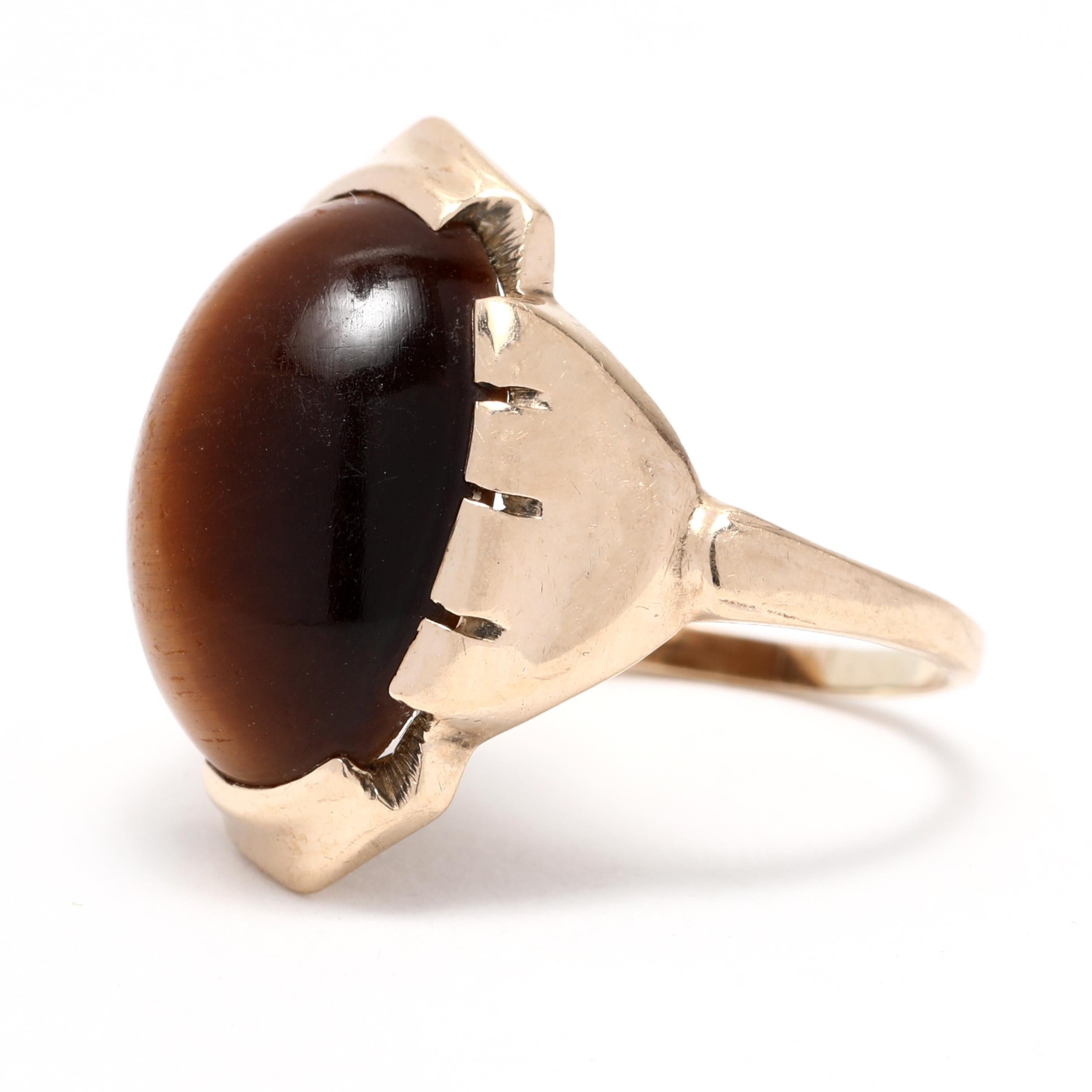 Vintage Oval Cabochon Tiger's Eye Ring, 10k Yellow Gold, Ring, circa 1930 In Good Condition For Sale In McLeansville, NC
