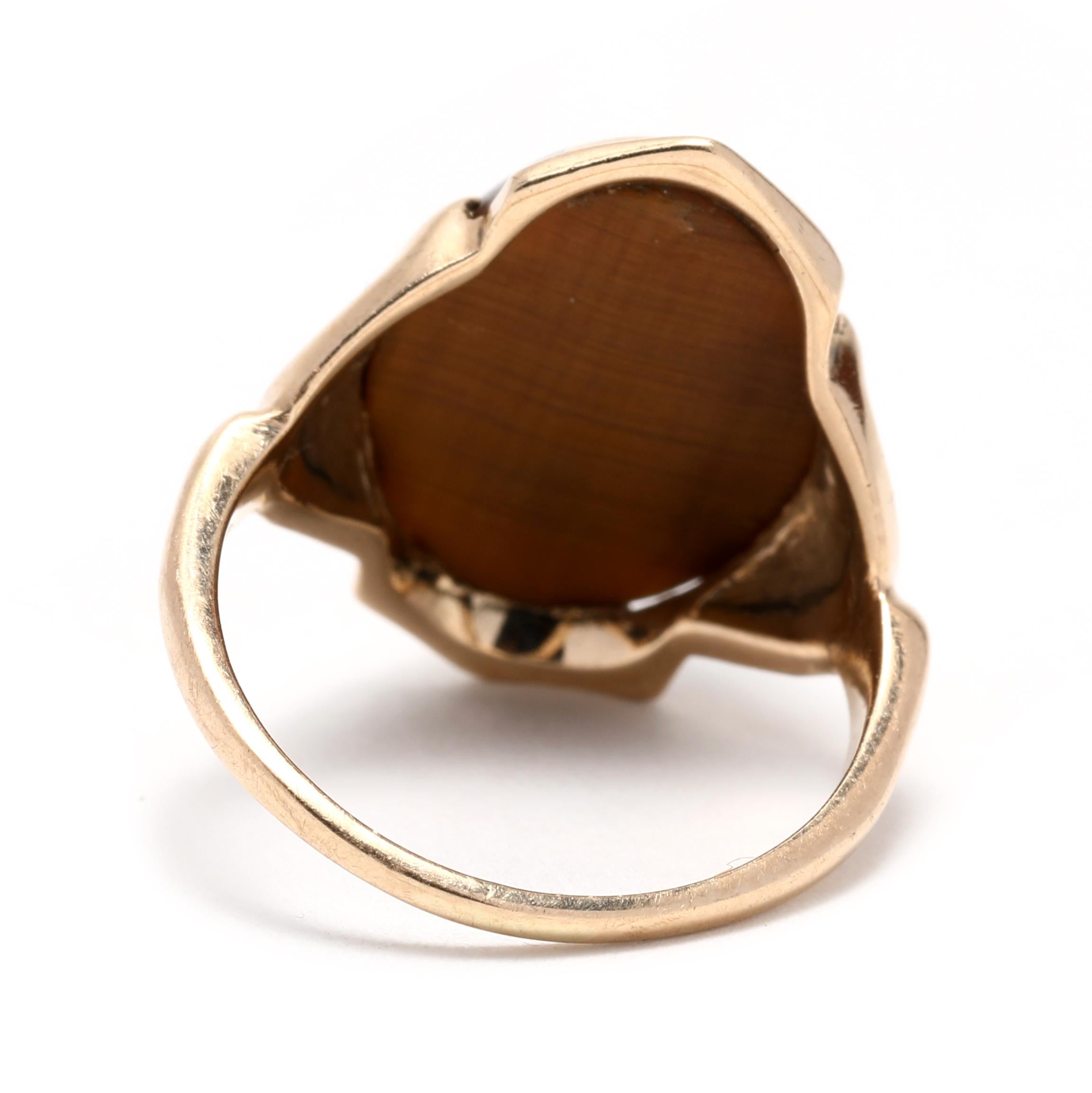 Oval Cut Vintage Oval Cabochon Tiger's Eye Ring, 10k Yellow Gold, Ring, circa 1930 For Sale
