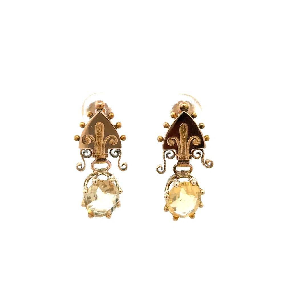 Vintage Oval Citrin Gold Drop Victorian Ohrringe (Viktorianisch) im Angebot