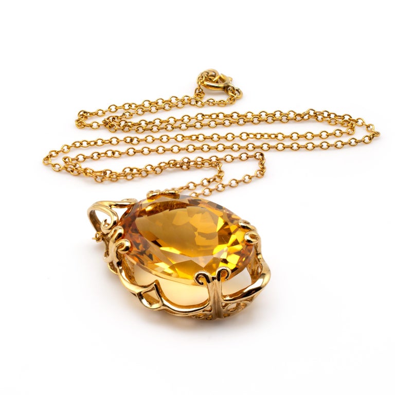 Vintage Oval Citrine Pendant Necklace 10 Karat Gold at 1stDibs