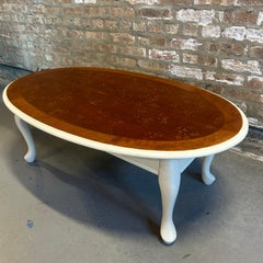 Table basse ovale vintage, thème botanique naturel et blanc