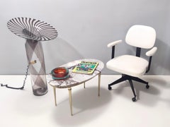 Vintage Oval Coffee Table with Brass Frame and Calacatta Viola Marble Top, Italy