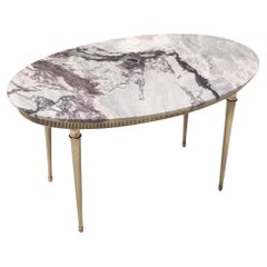 Vintage Oval Coffee Table with Brass Frame and Calacatta Viola Marble Top, Italy
