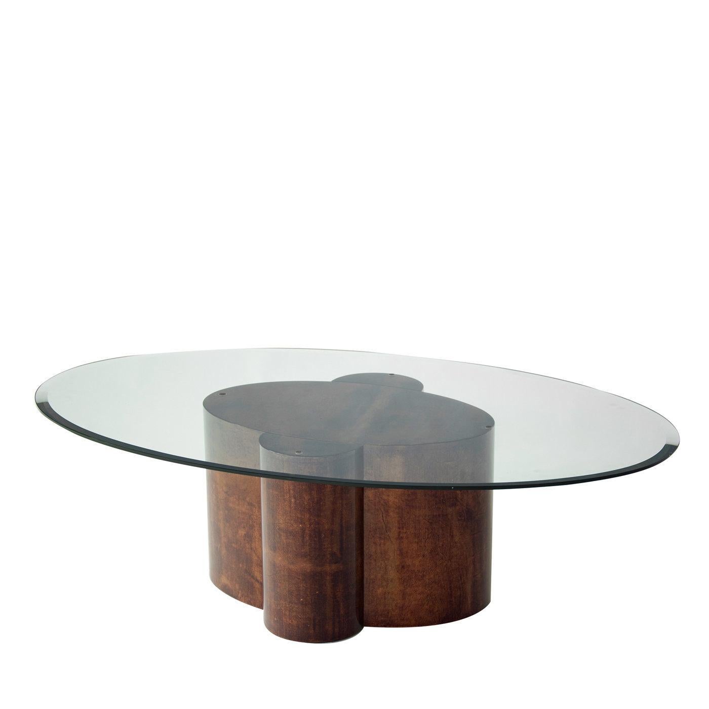XXIe siècle et contemporain Table basse ovale vintage avec plateau en verre par Extroverso en vente