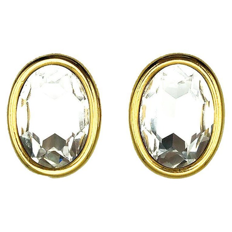 Pendientes faro ovalados de cristal vintage años 80 en venta