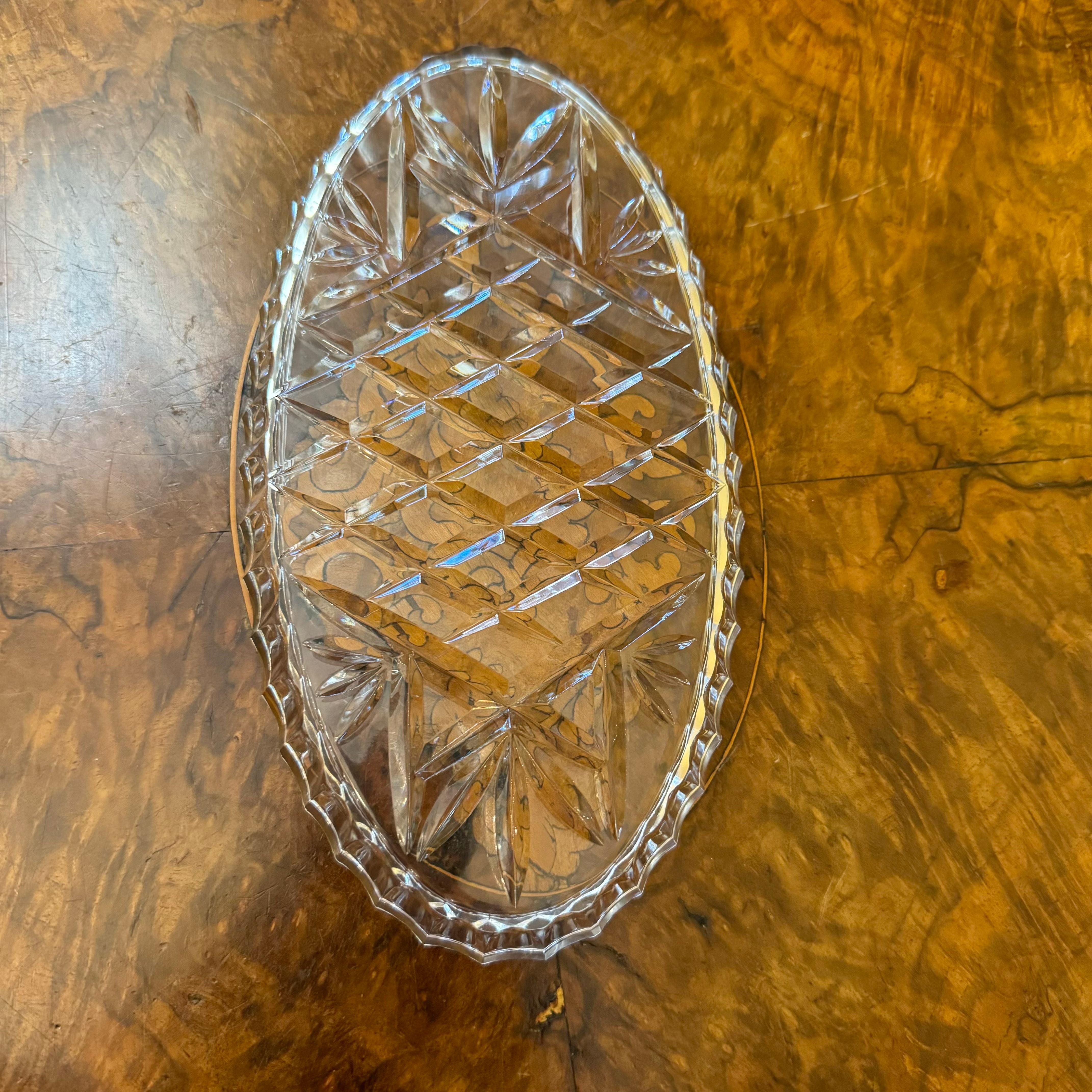 Bandeja de cristal ovalada vintage Cristal en venta
