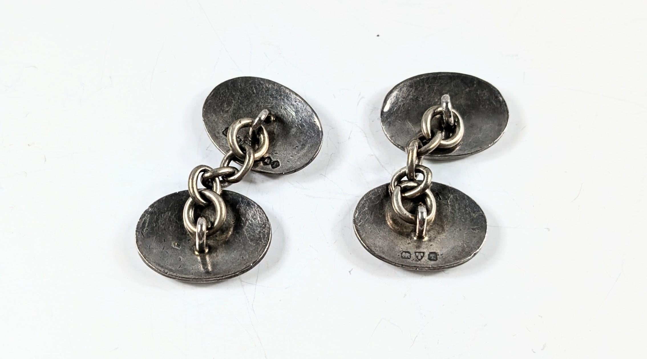 Art Deco Vintage Oval Cufflinks in Silver with Enameled Nautical Flags A, H, R