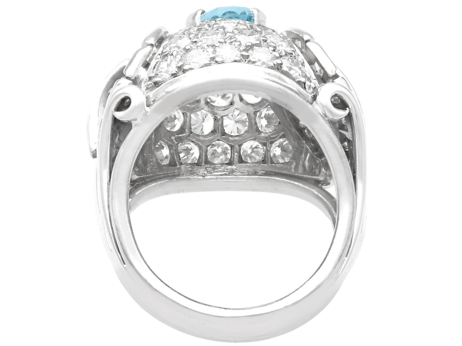 Women's or Men's Vintage Oval Cut Aquamarine and Diamond Palladium Ring For Sale