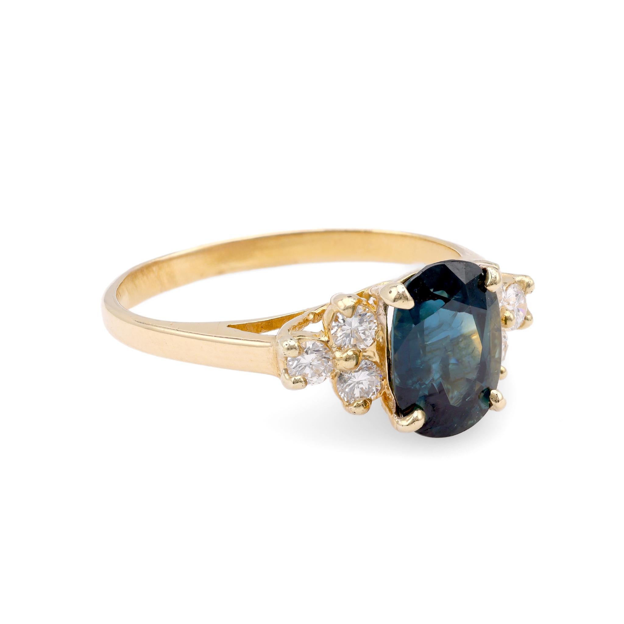 Anillo Vintage Zafiro Azul Corte Oval Diamante Oro Amarillo 18K Corte oval