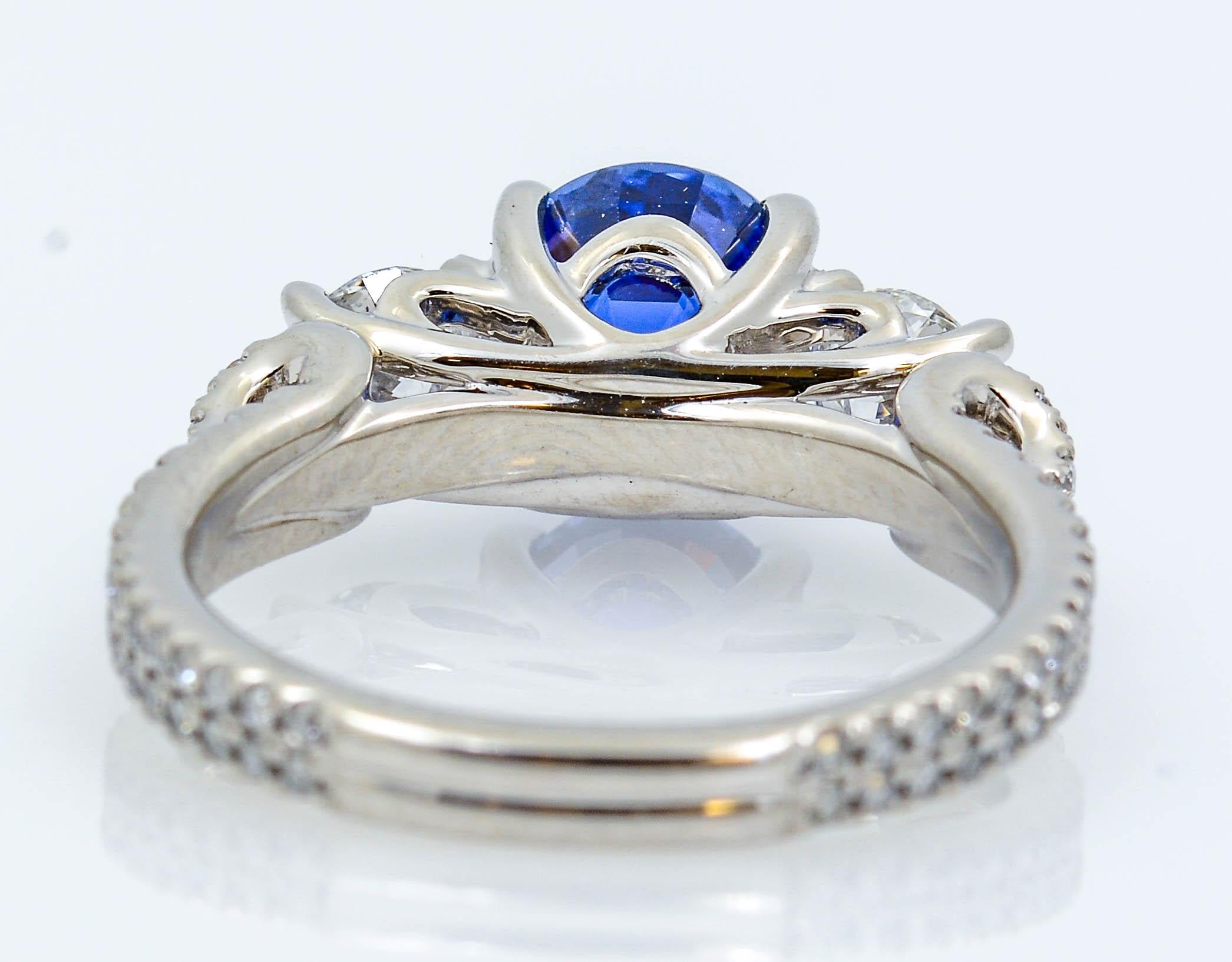 No Heat Oval Cut Blue Sapphire, Platinum, and Diamond Ring 1