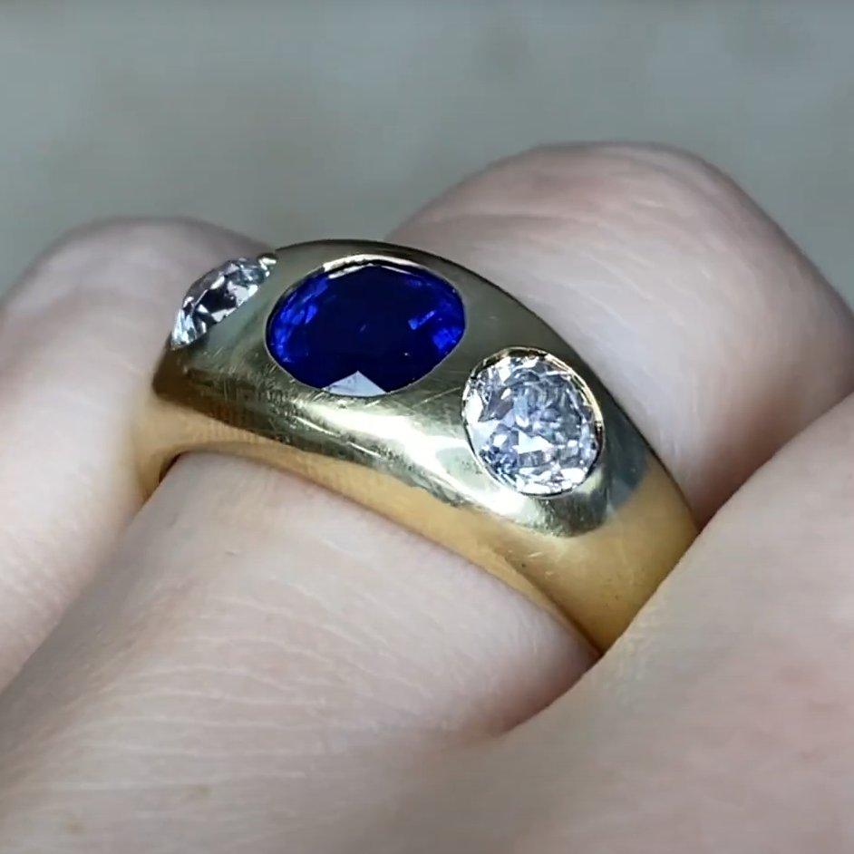 Vintage Ovalschliff Burma Saphir Ring (ca. 1,2 kt) 14k Gelbgold No-Heat Damen im Angebot