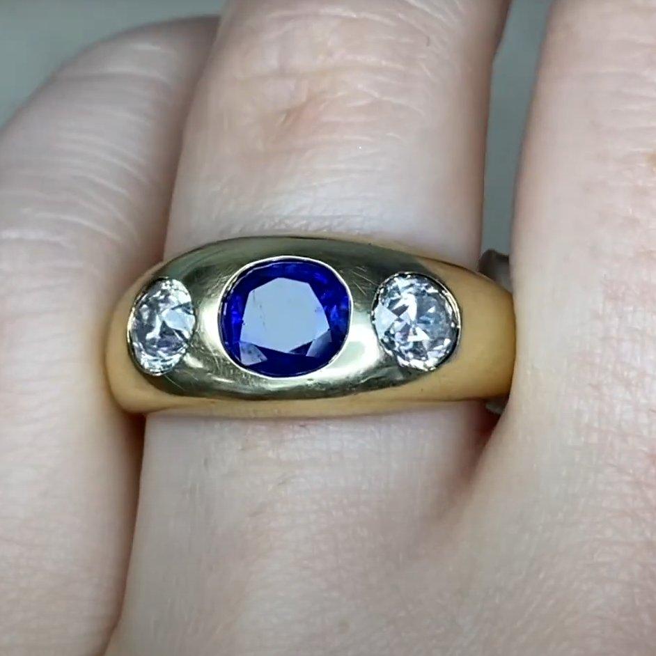 Vintage Ovalschliff Burma Saphir Ring (ca. 1,2 kt) 14k Gelbgold No-Heat im Angebot 1