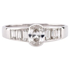 Vintage Oval Cut Diamond Platinum Engagement Ring
