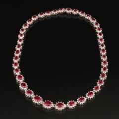 Vintage Oval Cut Ruby Diamonds Necklace, Ruby Diamond Necklace