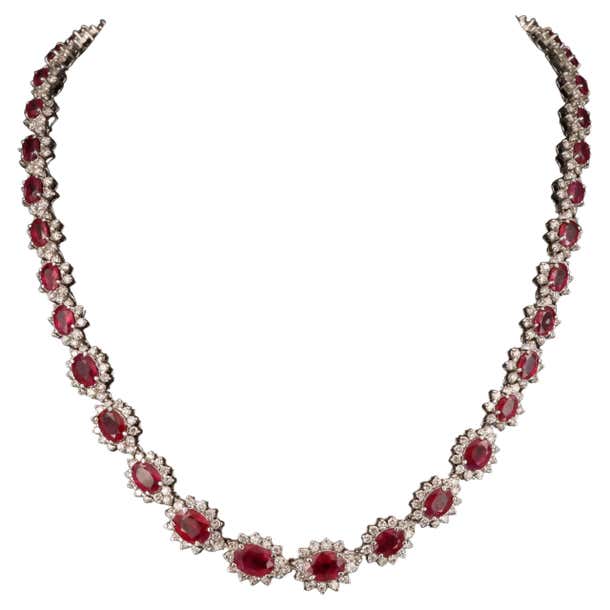 Vintage Oval Cut Ruby Diamonds Necklace, Ruby Diamond Necklace For Sale ...