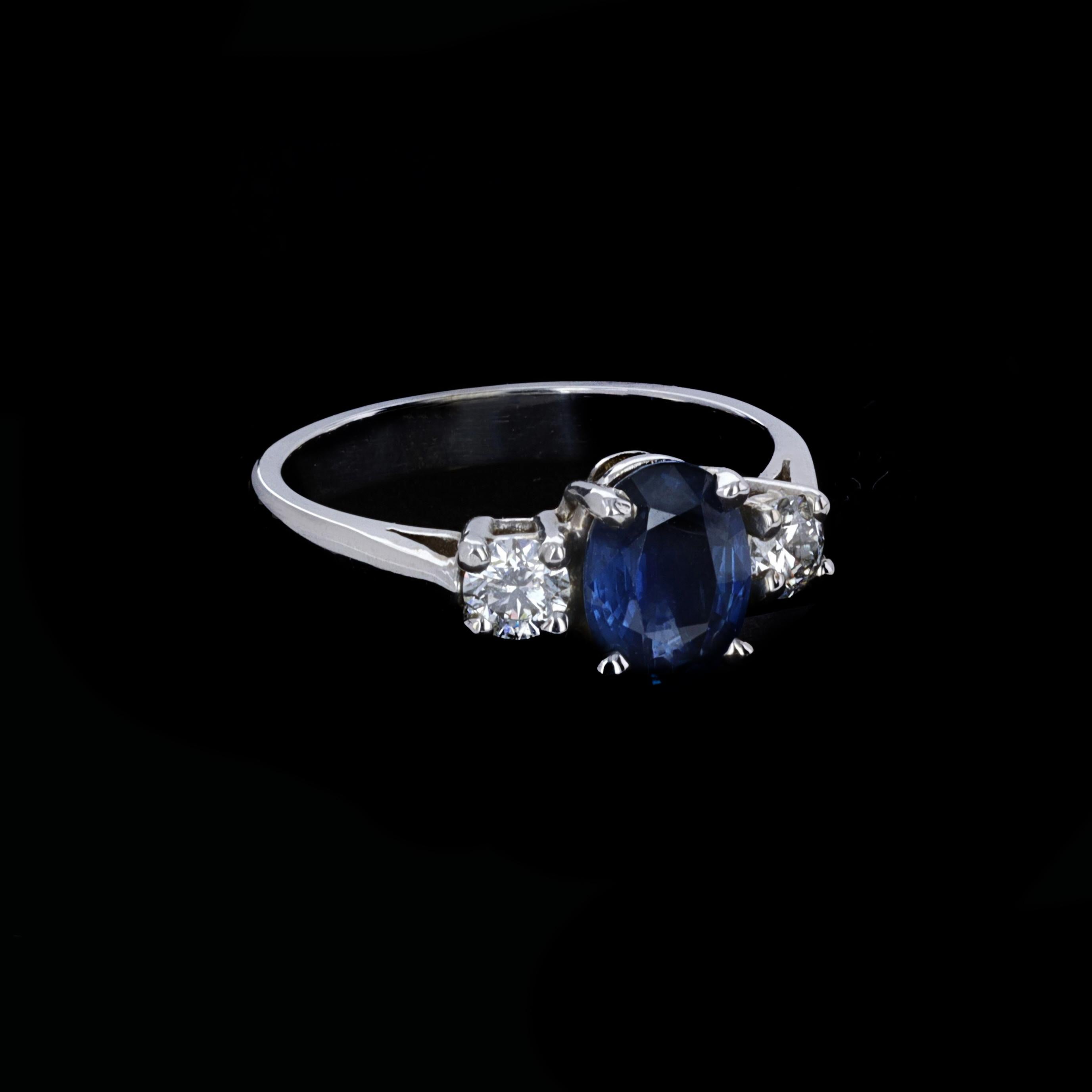Romantic Vintage Oval Cut Sapphire and Diamond Ring