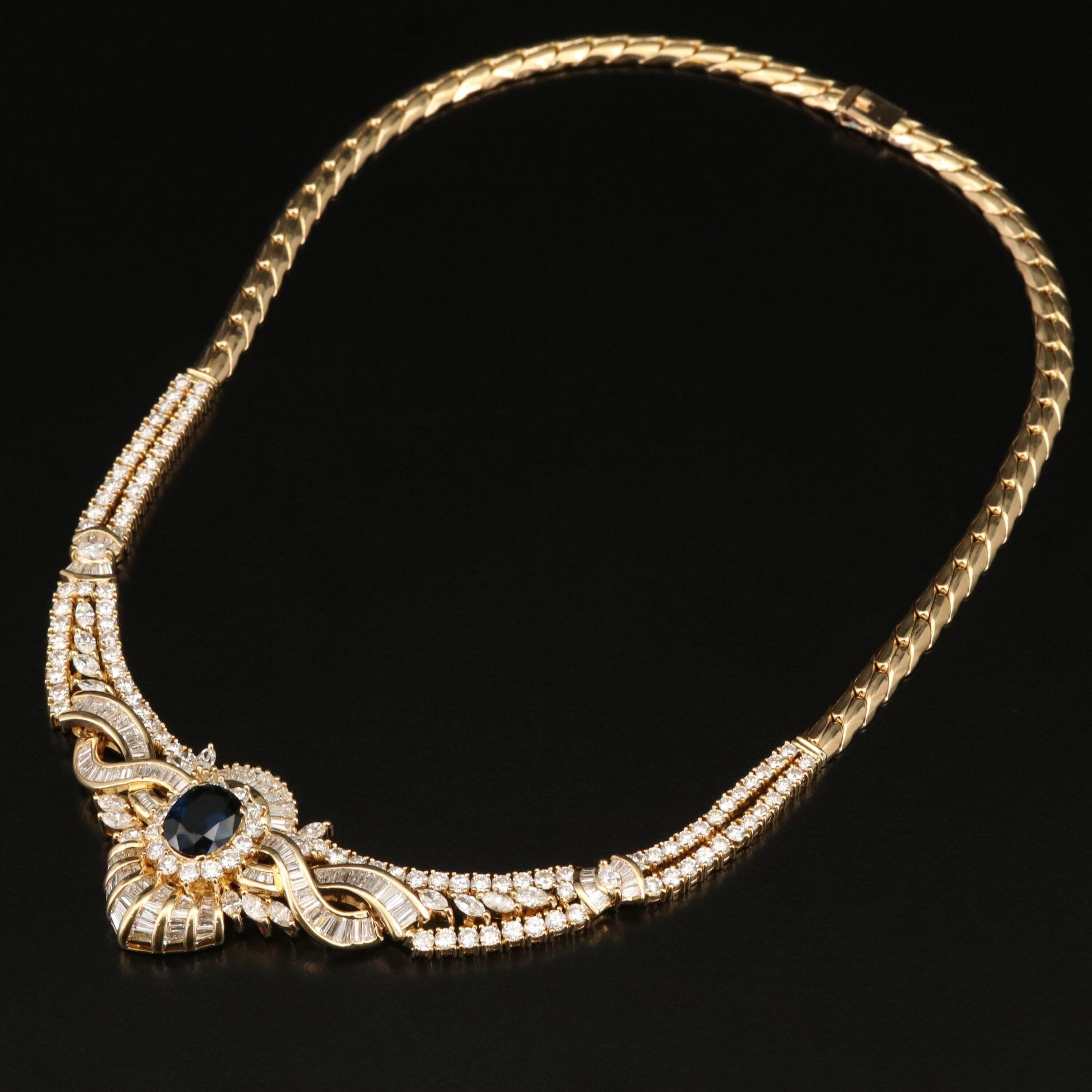 Vintage Oval Cut Sapphire Diamanten Halskette, einzigartige 18K Gold Diamant-Halskette für Sie,  Diamant-Hochzeitskette, Geschenk zum Jahrestag
 
 Artikel Beschreibung
 → Handgefertigt, auf Bestellung hergestellt
 → MATERIAL: MASSIV 18K/18K GOLD
 
