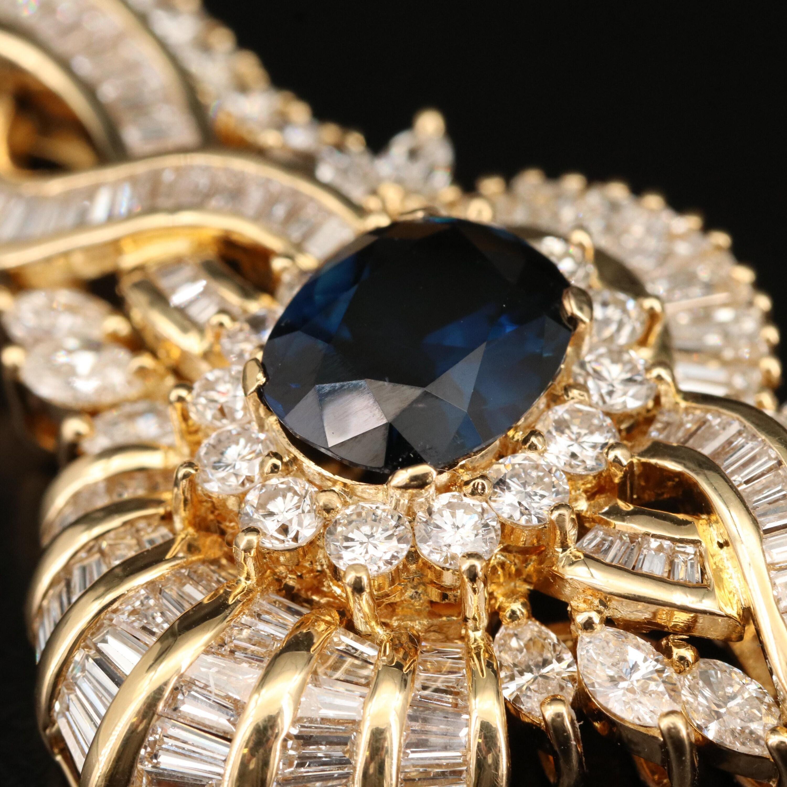 Vintage Oval Cut Sapphire Diamanten Halskette, 18K Gold Damen im Angebot