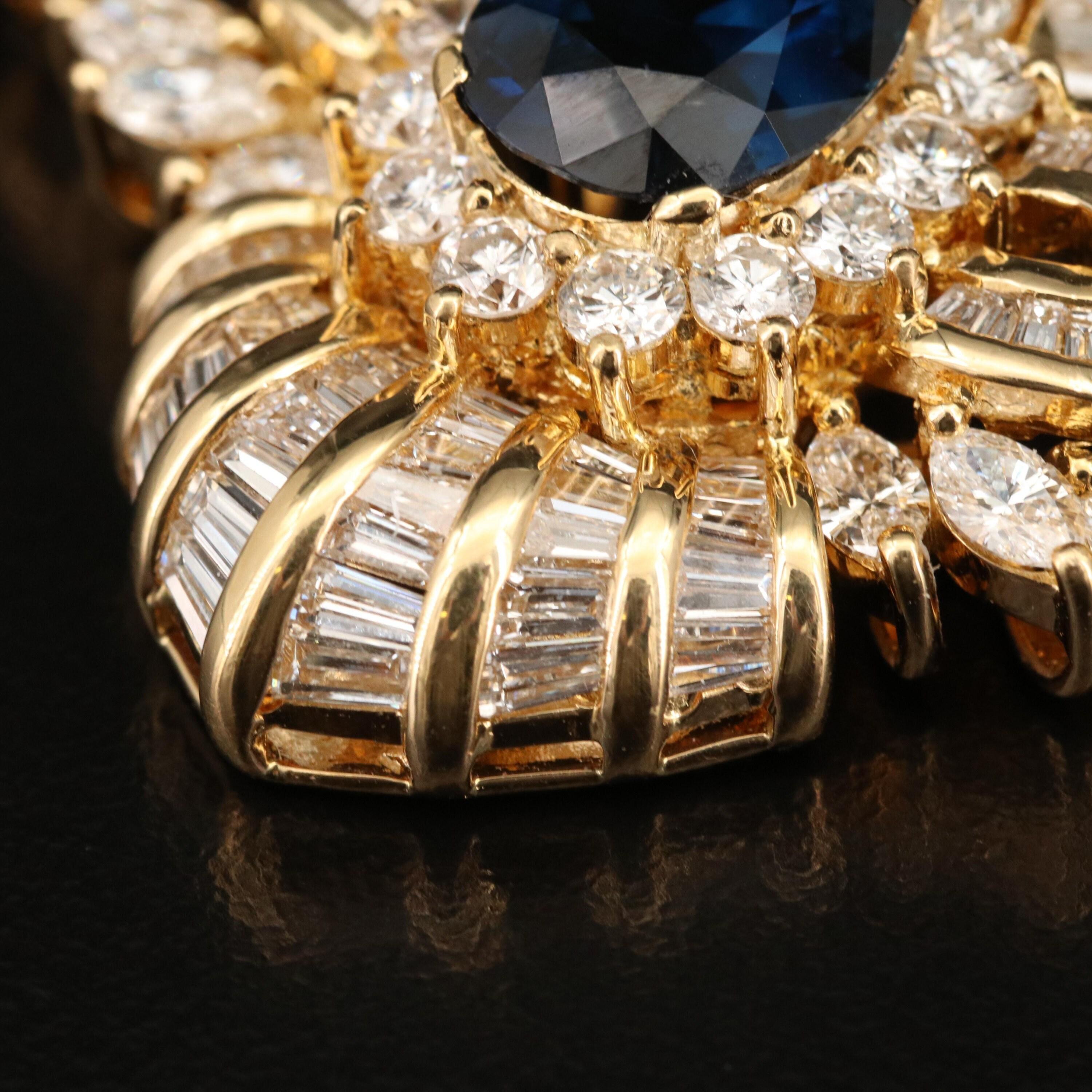 Vintage Oval Cut Sapphire Diamanten Halskette, 18K Gold im Angebot 2