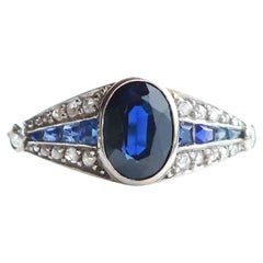 3 Carat Oval Cut Sapphire Engagement Ring Unique Diamond Half Eternity Band