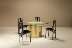 Vintage Oval Dining Table with Glass Top, Italy, 1970s