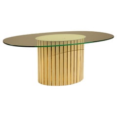 Vintage Oval Dining Table with Glass Top, Italy, 1970s